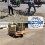 बारामती ! एम न्यूज मराठी च्या बातमीची दखल घेत वडगाव निंबाळकर बसस्थानक समोरील खड्डा भरण्यास सुरवात .