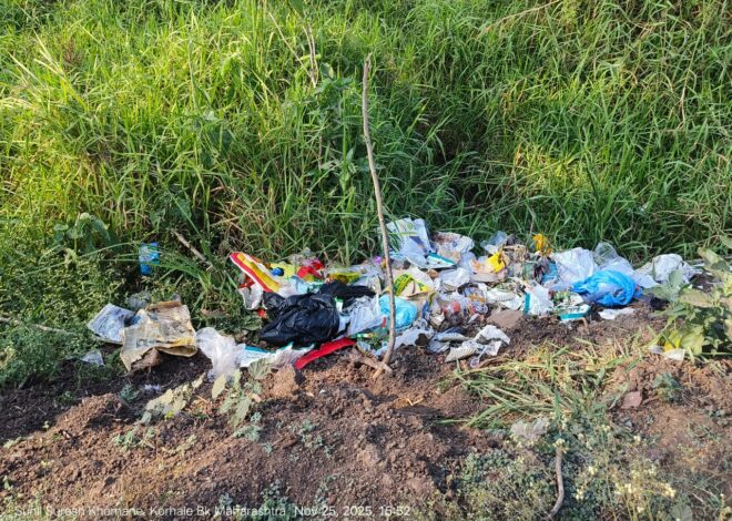 कोऱ्हाळे बुद्रुक येथील लव्हे वस्तीकडे जाणाऱ्या रस्त्याला कचऱ्याचे साम्राज्य 