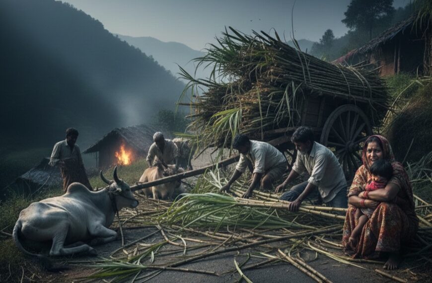 ऊस वाहतुकीचा धोका! भवानीनगरजवळ उतारावर बैलगाडी उलटली; मजुरासह कुटुंबाचा जीव धोक्यात